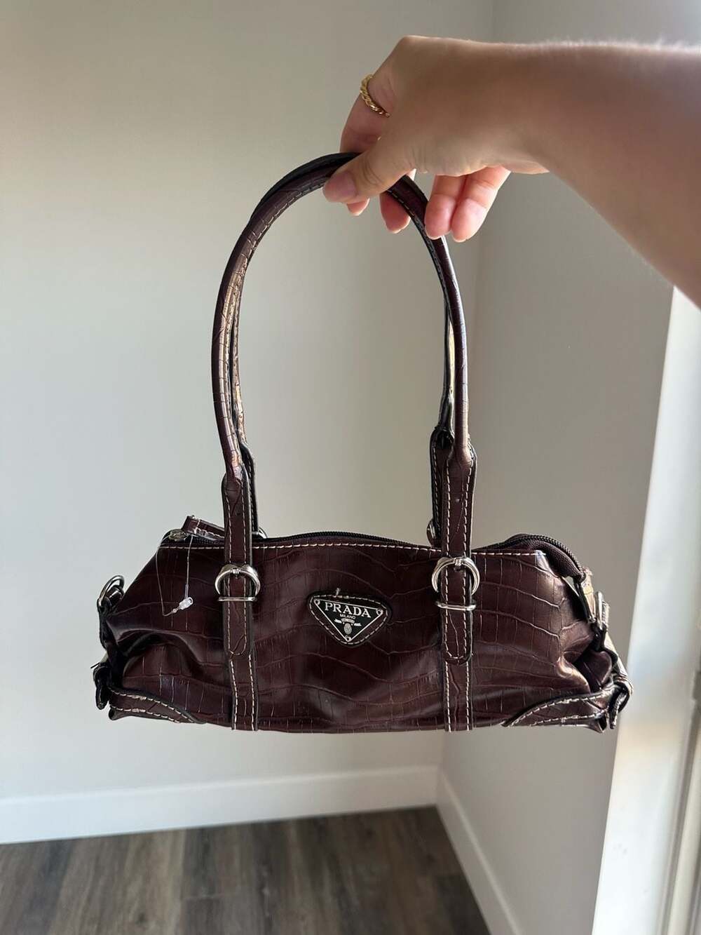 Brown Croc Baguette Shoulder Bag Y2K Style Fall Aesthetic